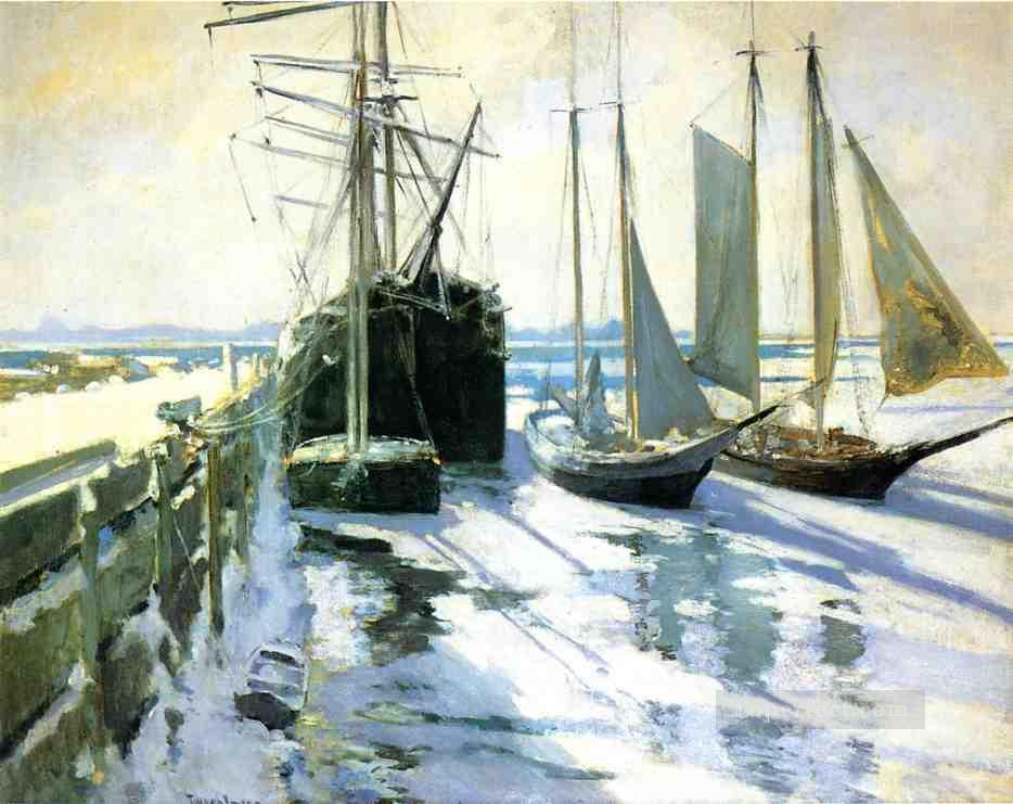Winter Gloucester Harbor Impressionist seascape John Henry Twachtman Oil Paintings